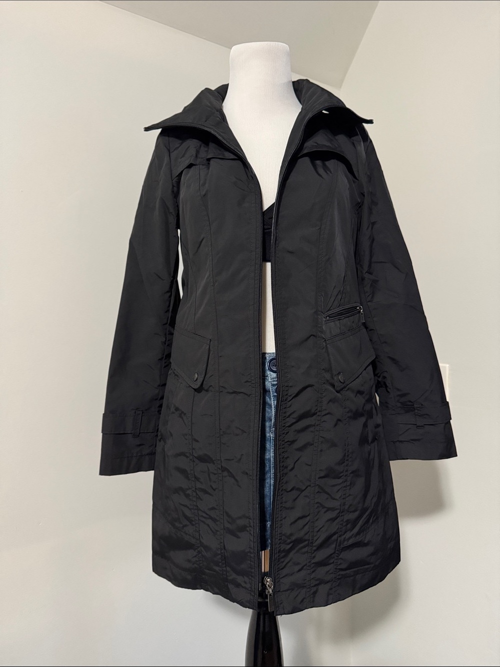 Cole Haan Black Lightweight Trench Coat